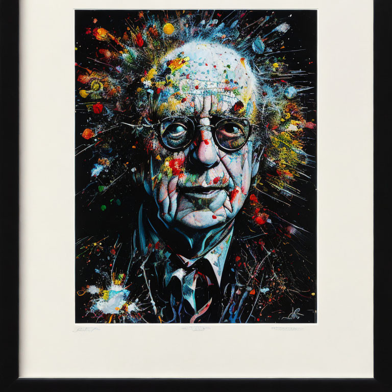 Colorful Abstract Portrait with Figure and Glasses on Dark Background