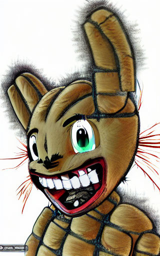 Creepy anthropomorphic rabbit illustration with toothy grin