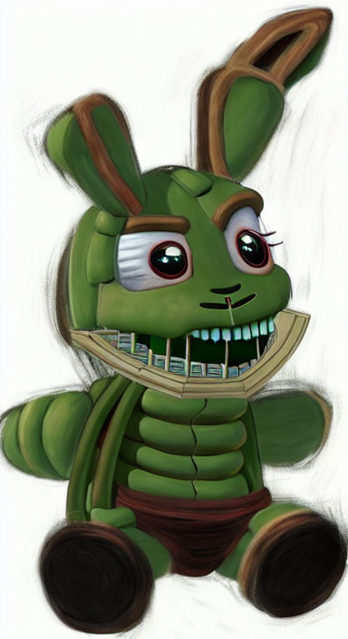 Cartoon Bunny Illustration: Green Fur, Large Eyes, Zipper Mouth