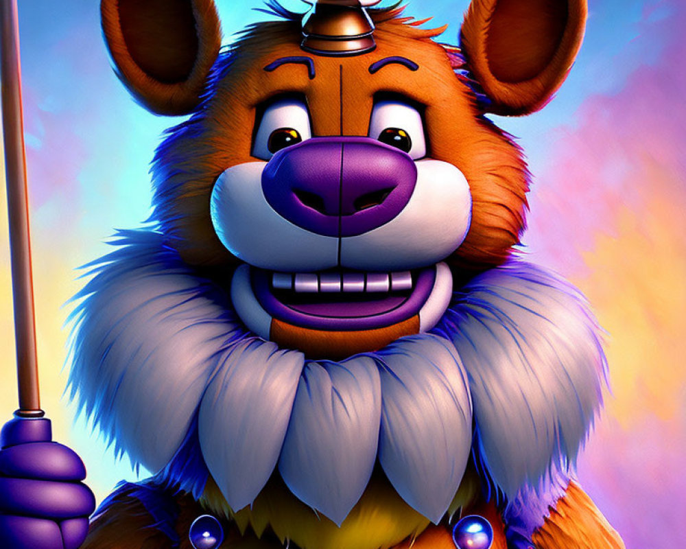 Colorful Animated Bear with Crown and Scepter