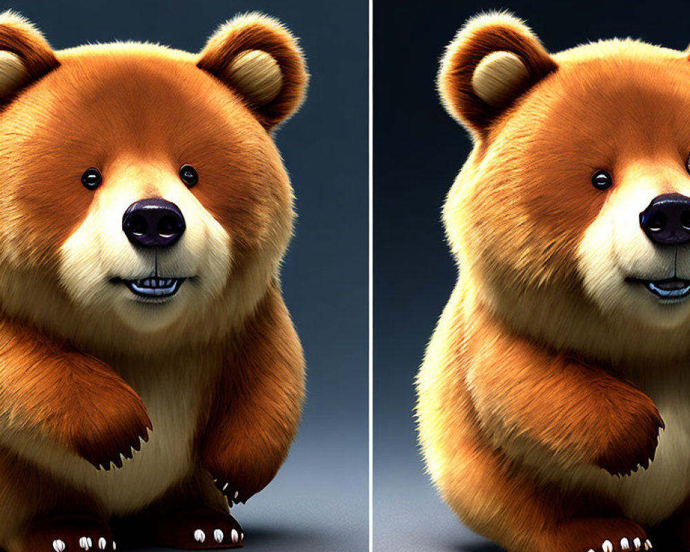 Stylized animated brown bear with big head and smile