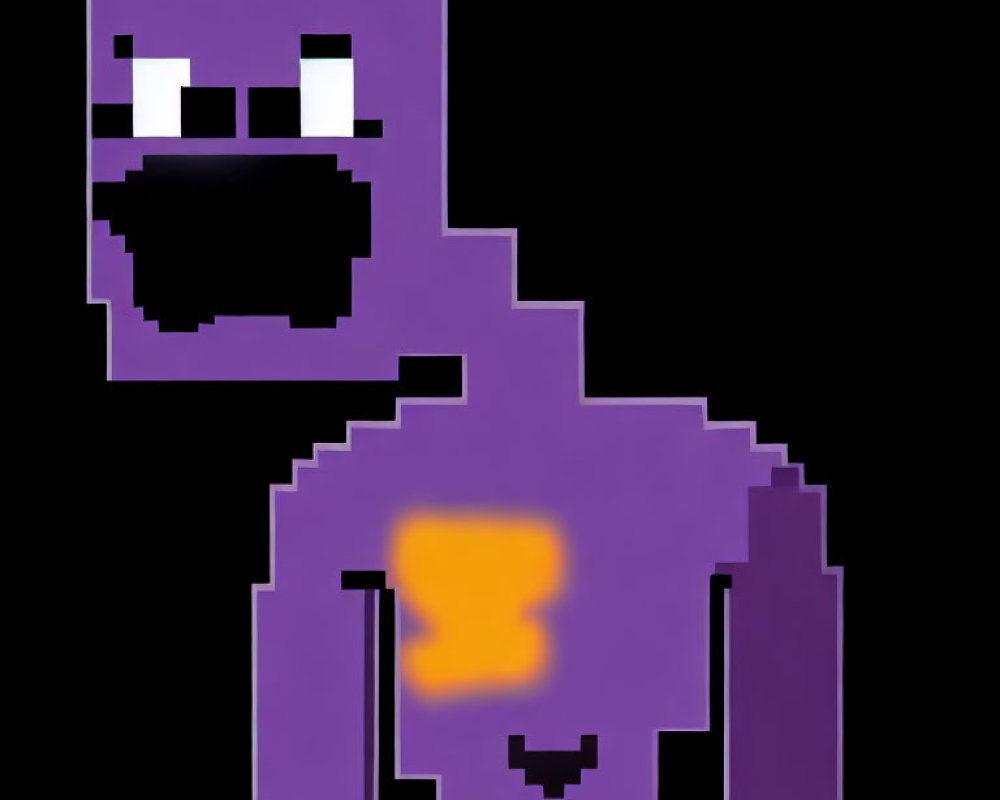 Purple Bear-Like Pixelated Character with Angry Eyes in Simplistic Style