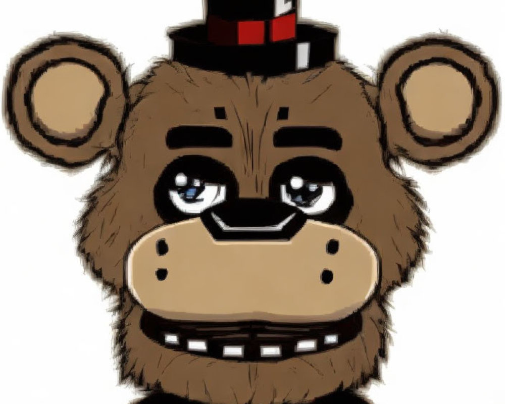 Brown Cartoon-Style Bear with Black Top Hat and Big Eyes