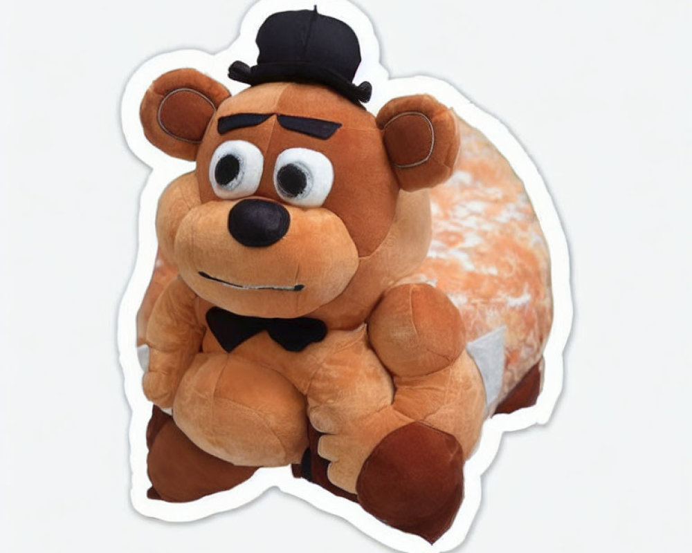 Brown Bear Plush Toy with Top Hat and Bow Tie on White Background