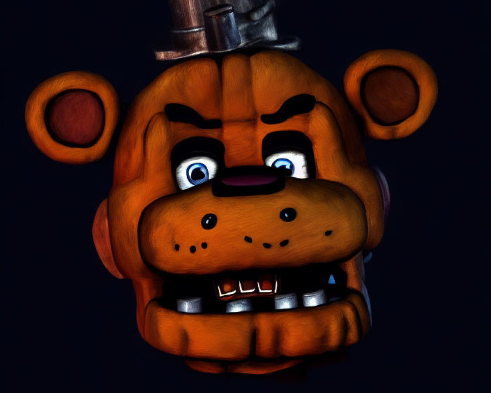 Menacing 3D Illustration of Animatronic Bear Head