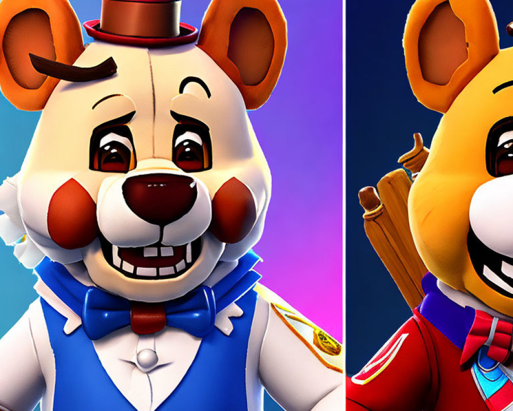 Colorful Circus Attire: Smiling Bear with Hat, Winking Bear with Baton