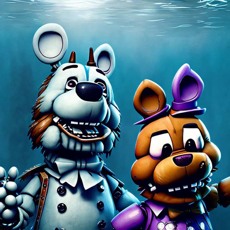 Cartoonish Bear and Rabbit Animatronics with Metallic Textures