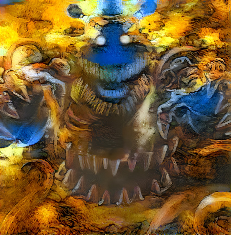 Nightmare shadow Fredbear in flames