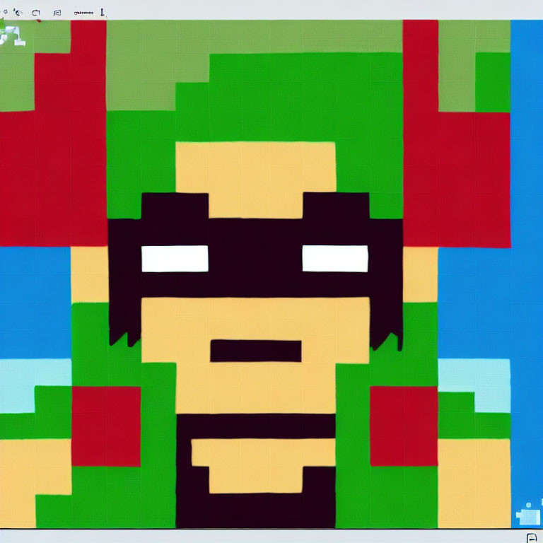 Character with Green Hair and Black Glasses in Pixelated Image