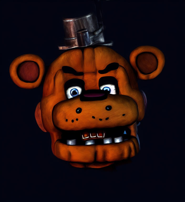 Menacing 3D Illustration of Animatronic Bear Head