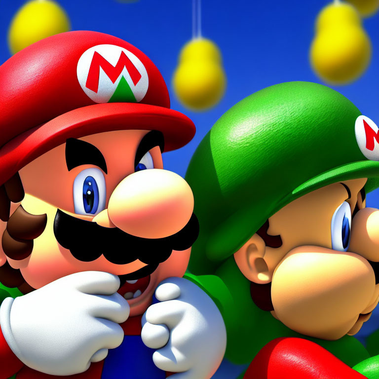 Mario and Luigi Close-Up with Yellow Stars Background