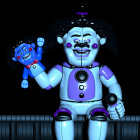 Cartoonish animatronic characters in 3D rendering