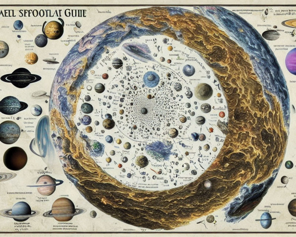 Illustration of Celestial Bodies, Spaceships, and Planet Layers