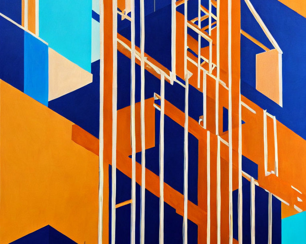 Vivid Blue and Orange Geometric Painting with Sharp Angles