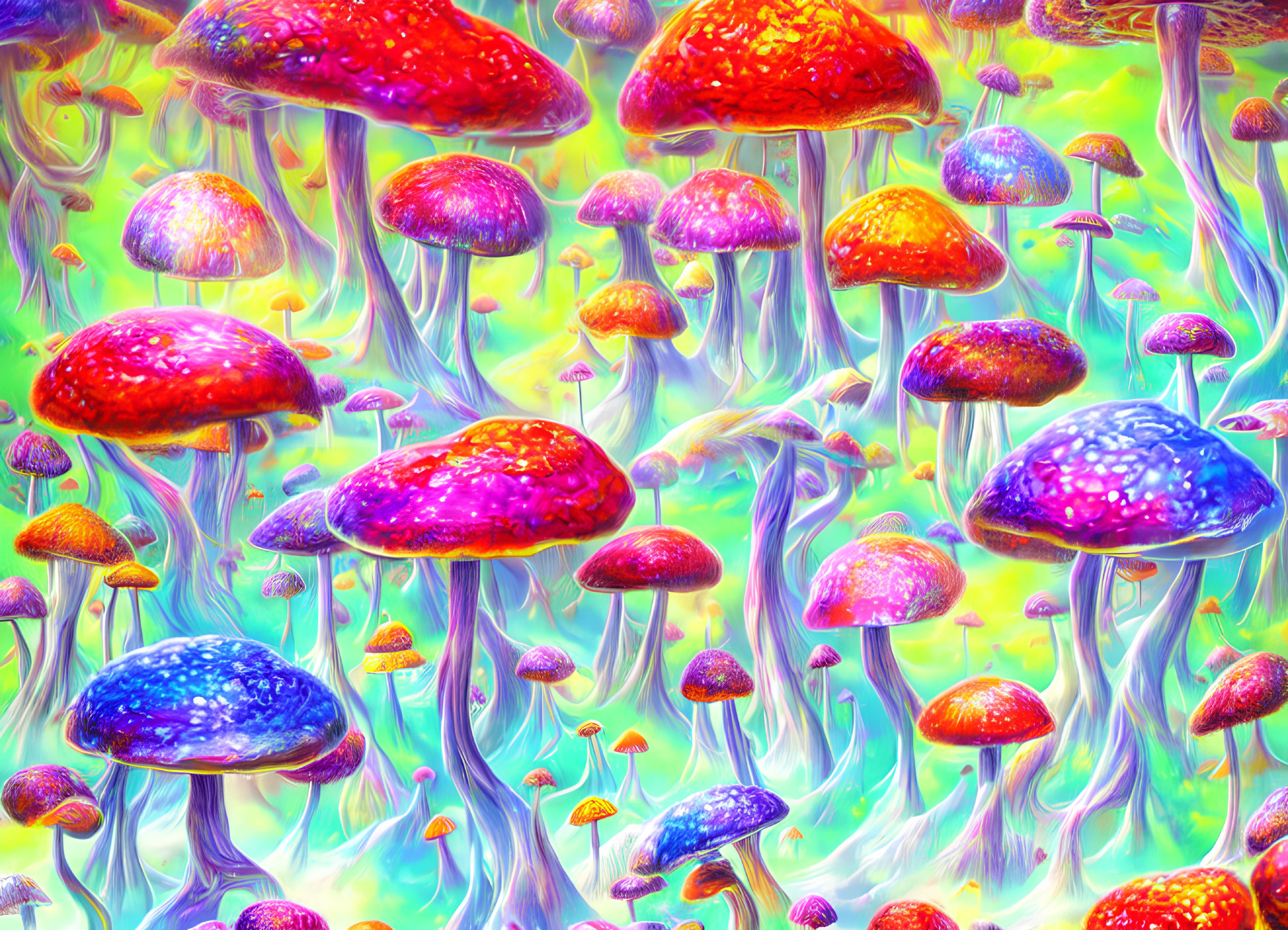 Colorful Psychedelic Forest with Luminescent Mushrooms