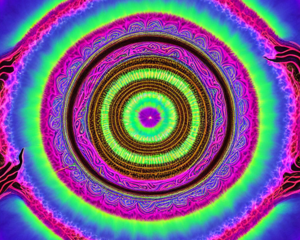 Colorful Fractal Design with Neon Pink, Blue, and Green Circular Patterns