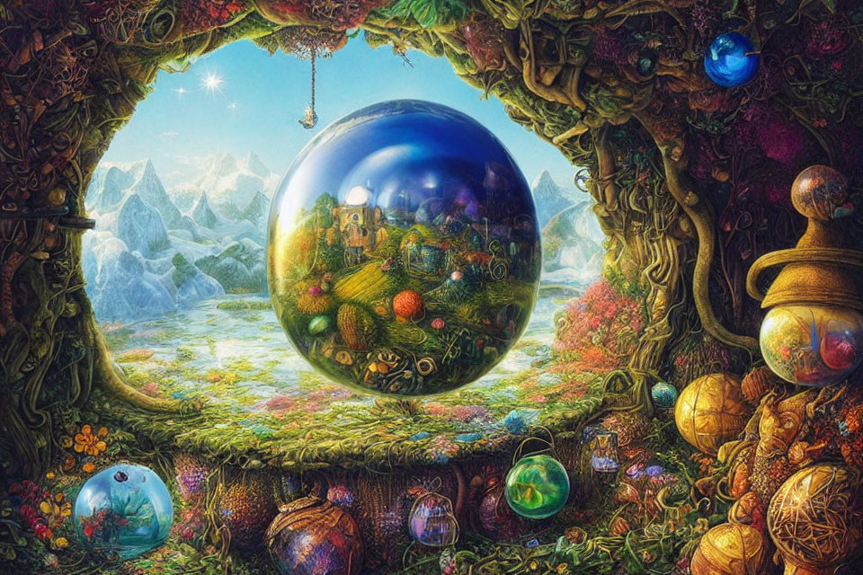 Fantastical Landscape with Glossy Orb and Archway