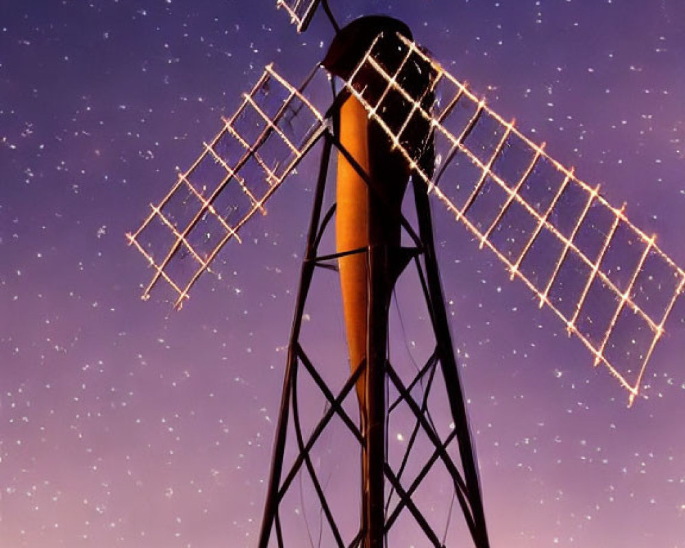 Traditional windmill silhouette against starry twilight sky