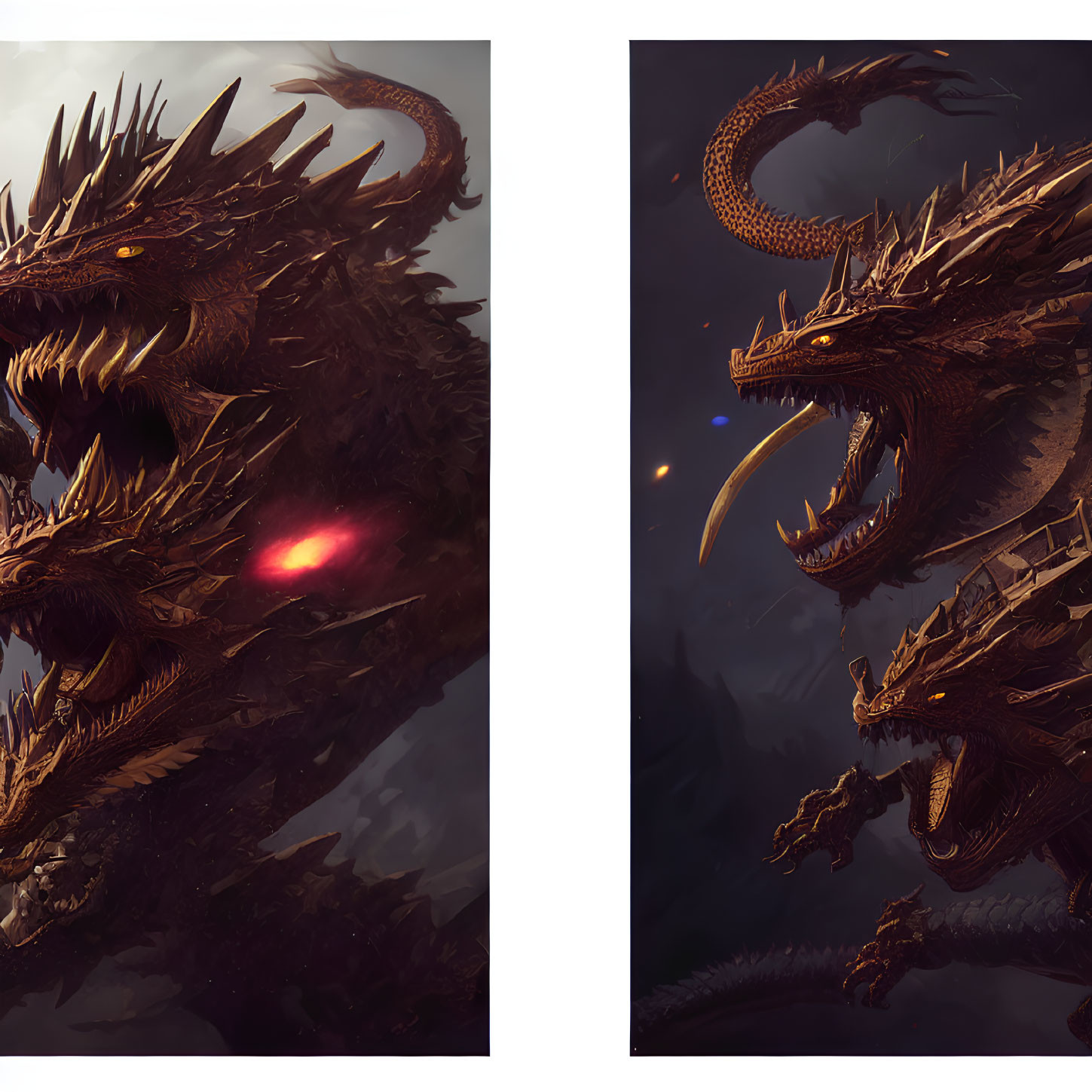 Detailed Multi-Headed Dragon Artwork with Glowing Eyes & Sharp Horns