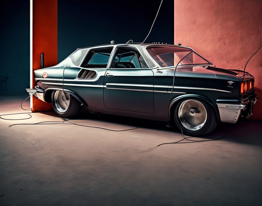 Vintage Car with Two-Tone Paint in Colorful Studio Setting