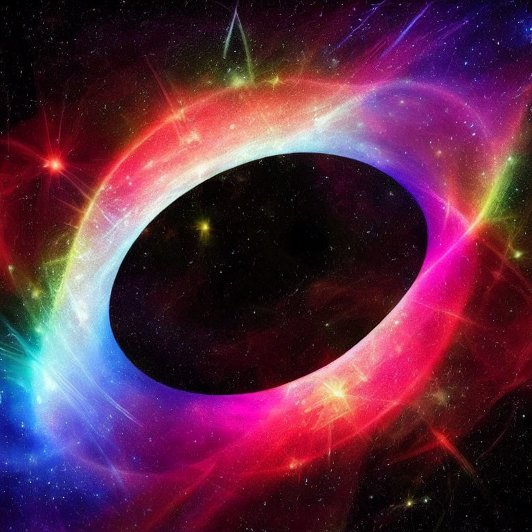 Colorful Cosmic Illustration: Black Hole with Luminous Accretion Disk