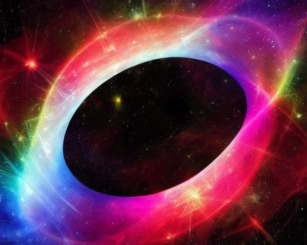 Colorful Cosmic Illustration: Black Hole with Luminous Accretion Disk