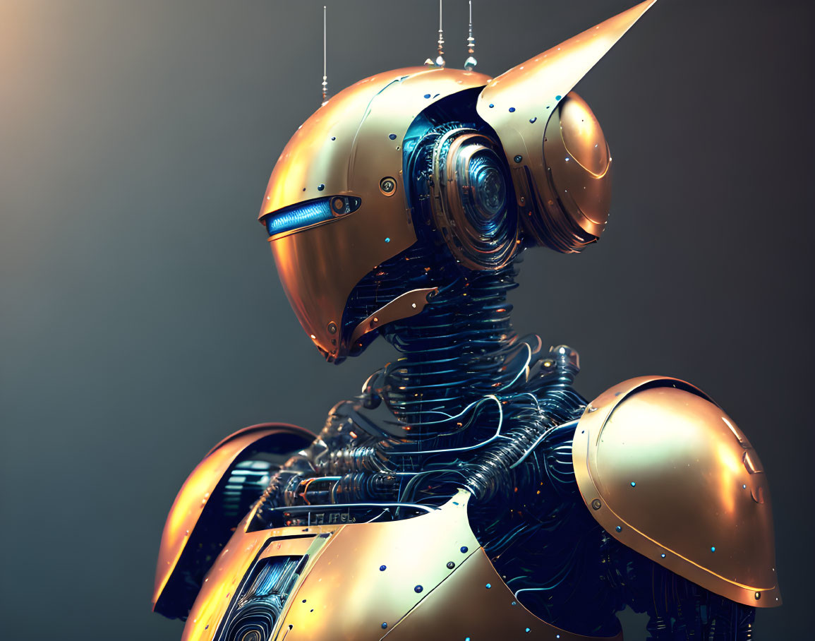 Sleek Golden Robot with Visor on Gradient Background