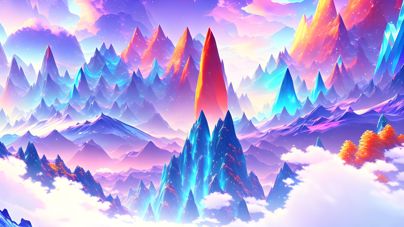 Colorful Crystalline Mountains in Otherworldly Landscape