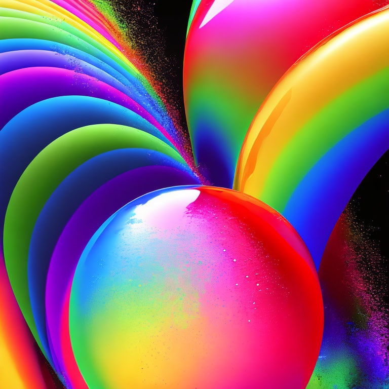 Colorful Digital Artwork with Rainbow-Hued, Liquid Forms