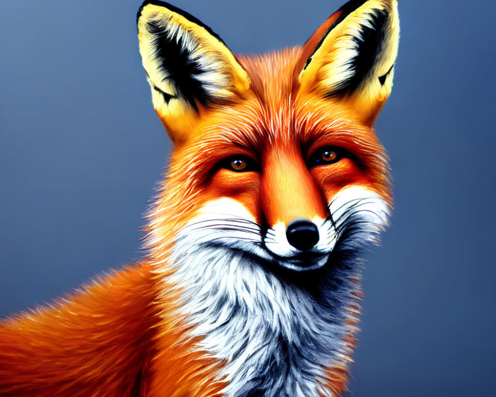 Vivid Red Fox Digital Illustration on Blue Background