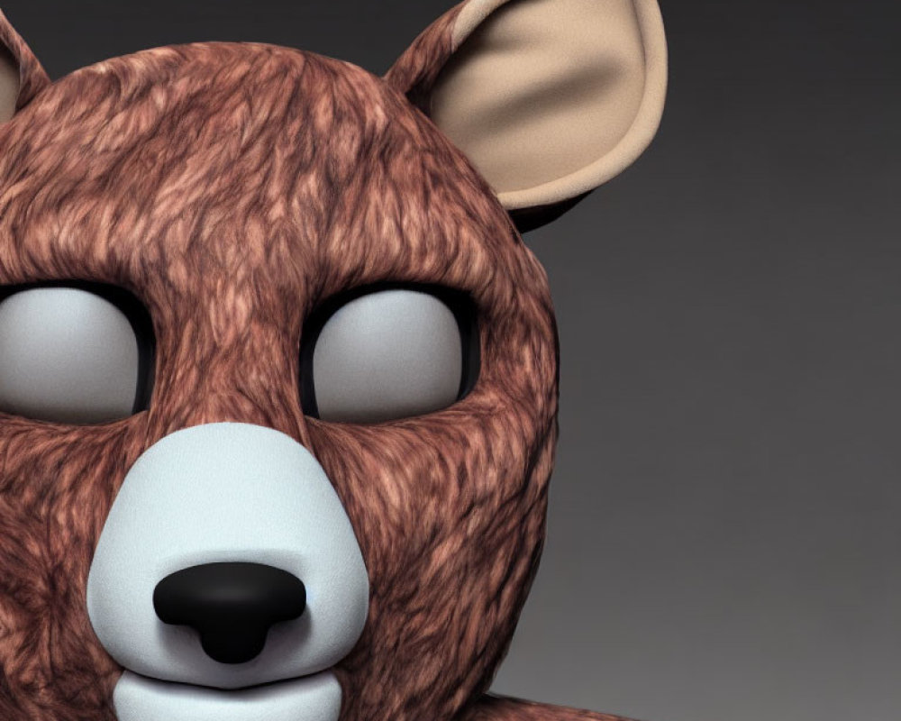 Stylized 3D-rendered bear character with textured fur and blue nose