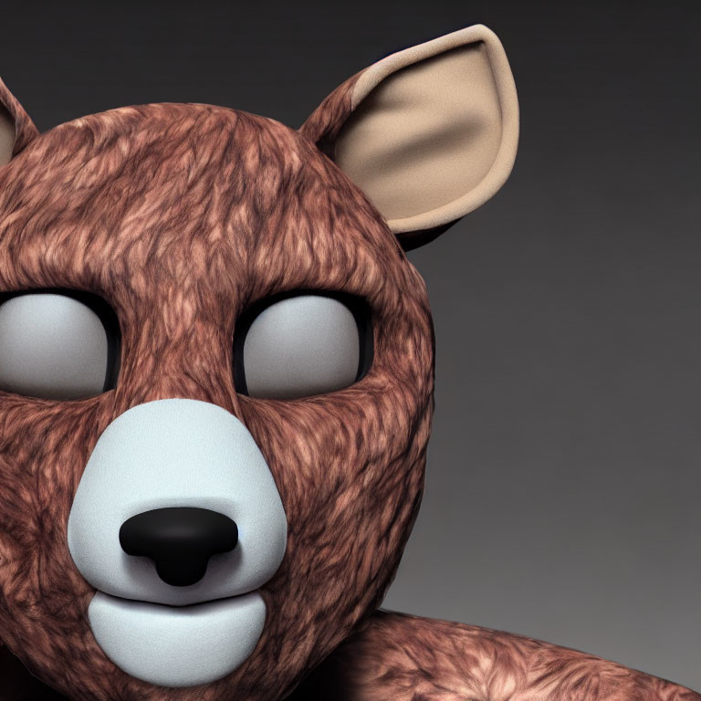 Stylized 3D-rendered bear character with textured fur and blue nose