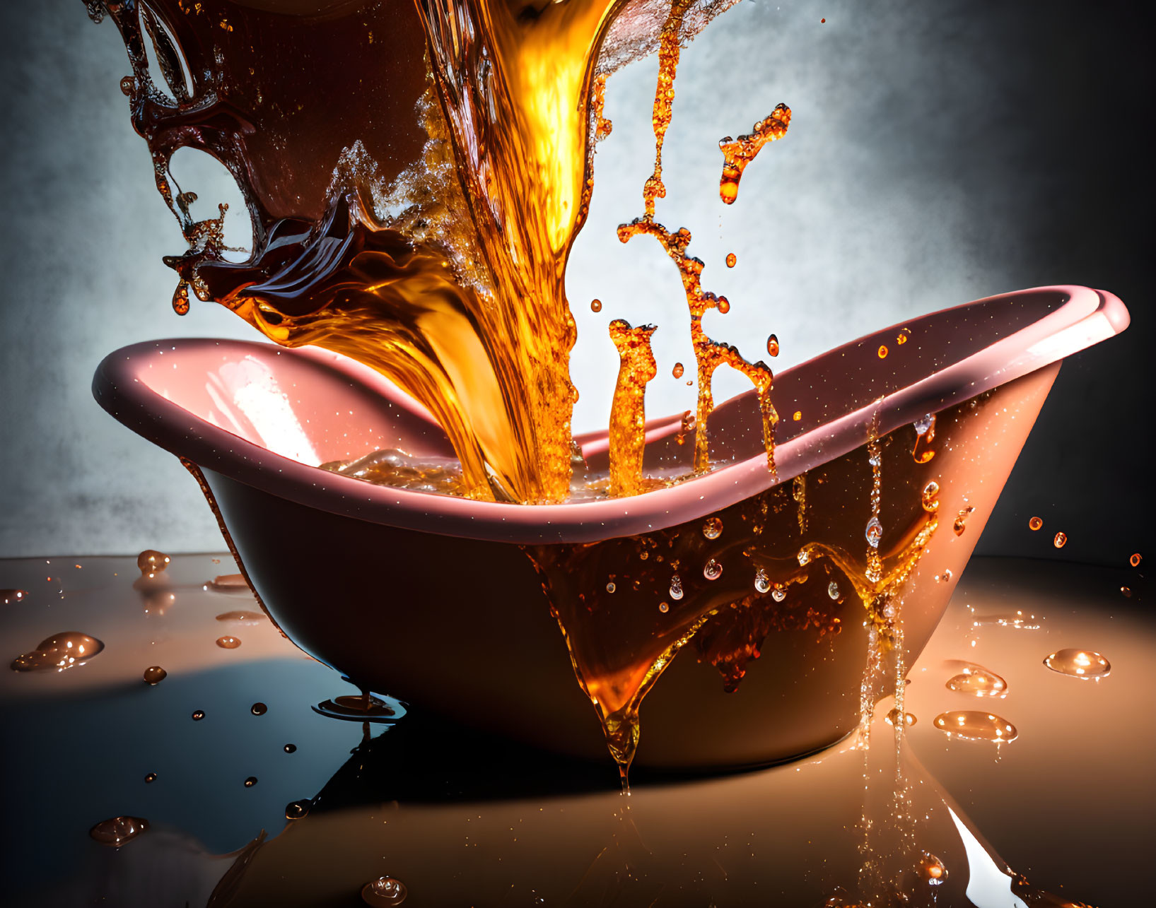 Liquid Caramel Splash on Duo-Toned Backdrop