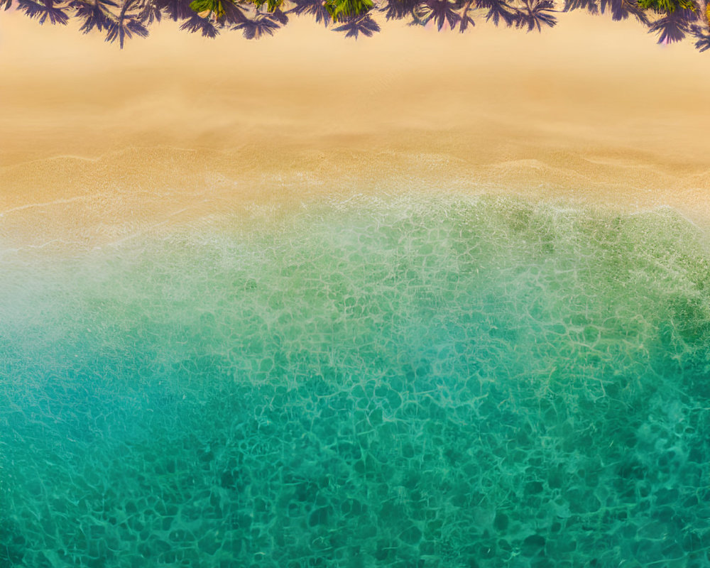 Tropical Beach Aerial View with Turquoise Waters and Palm Trees