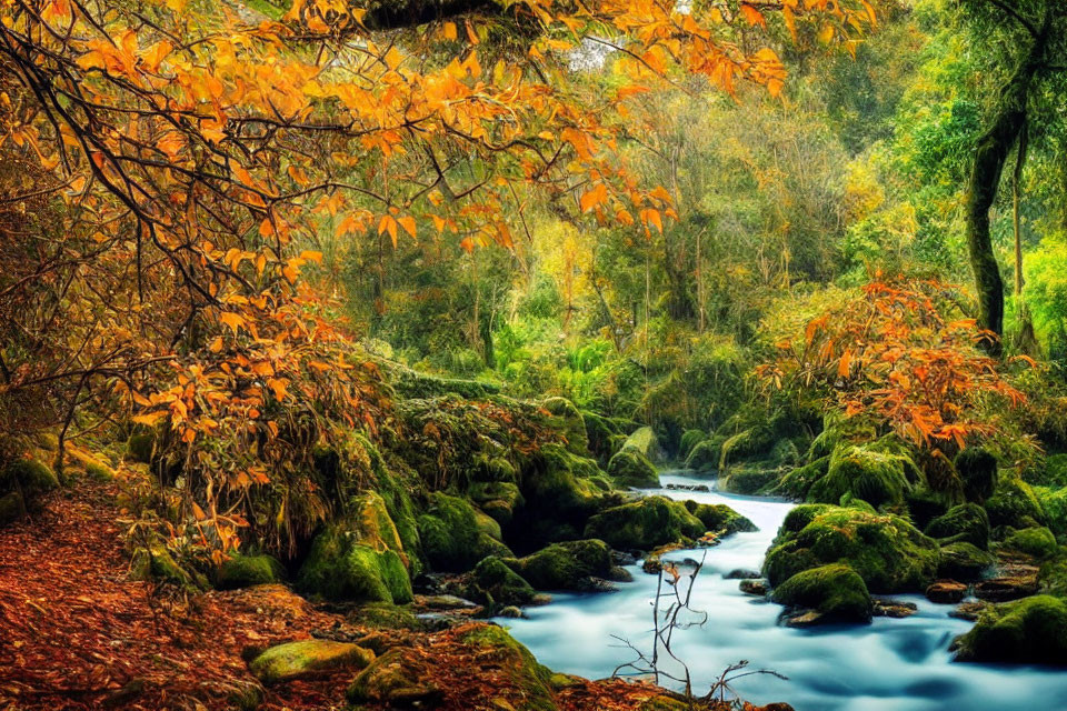 Tranquil Autumn River Landscape with Vibrant Foliage