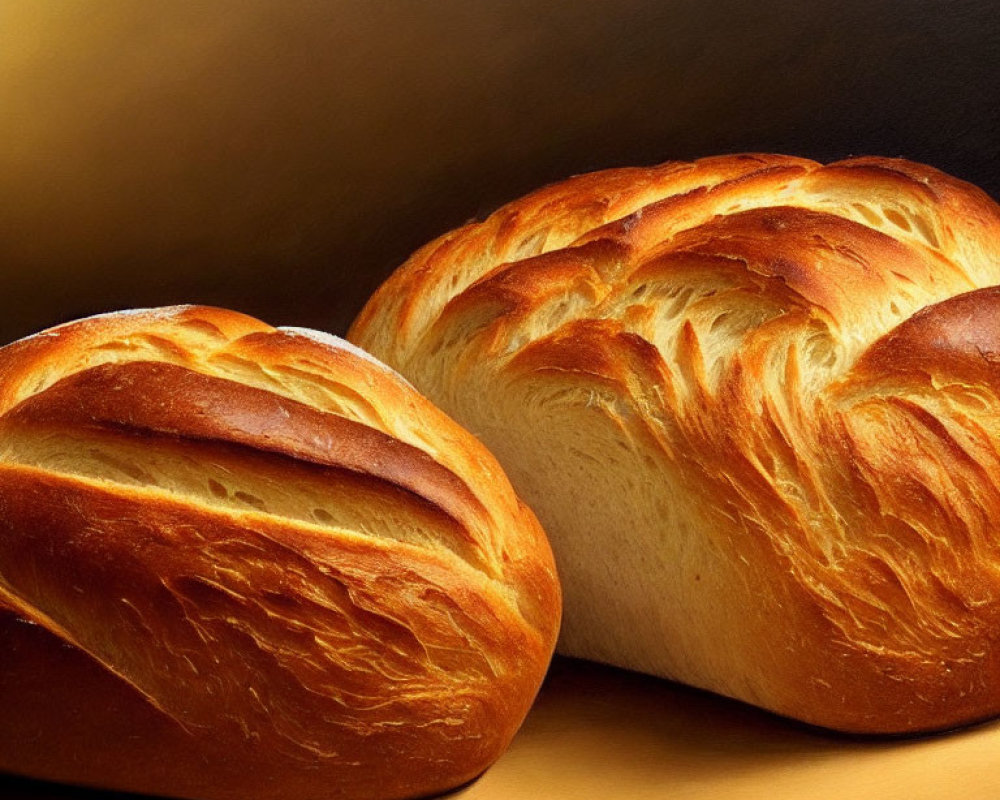 Freshly Baked Golden Crusted Bread Loaves on Dark Gradient Background