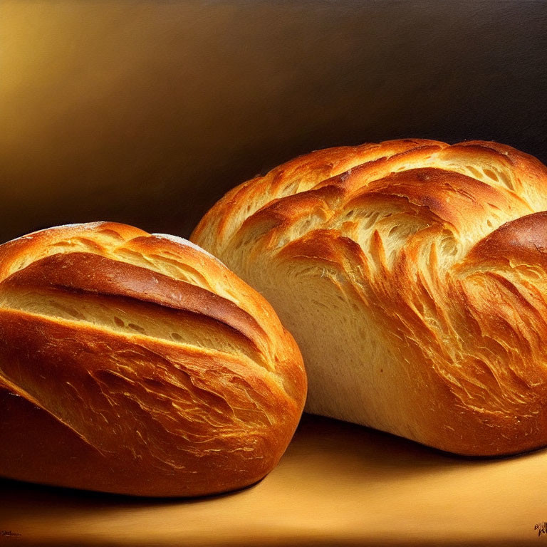 Freshly Baked Golden Crusted Bread Loaves on Dark Gradient Background