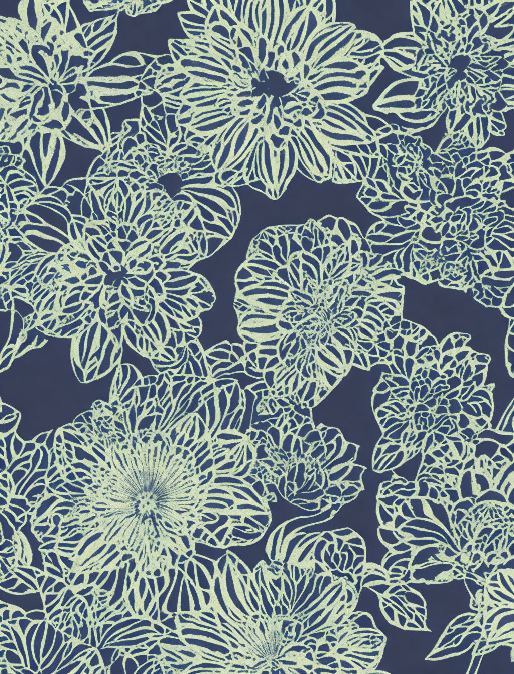 Detailed Navy Blue Background with Stylized Light Blue Floral Line Art