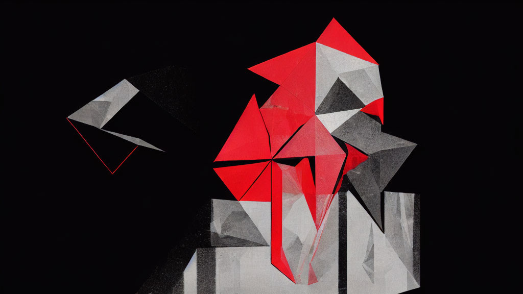 Red and Grey Abstract Geometric Art on Black Background