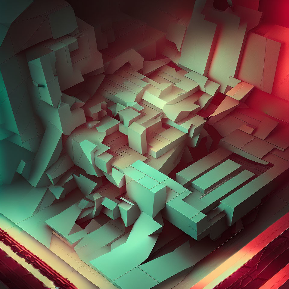 Colorful Abstract 3D Render of Geometric Shapes in Maze Structure