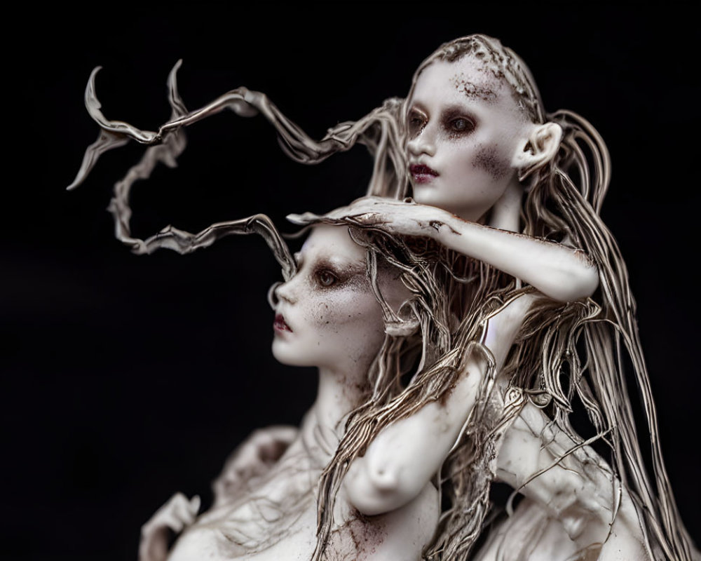 Eerie pale figures with elongated limbs against dark background