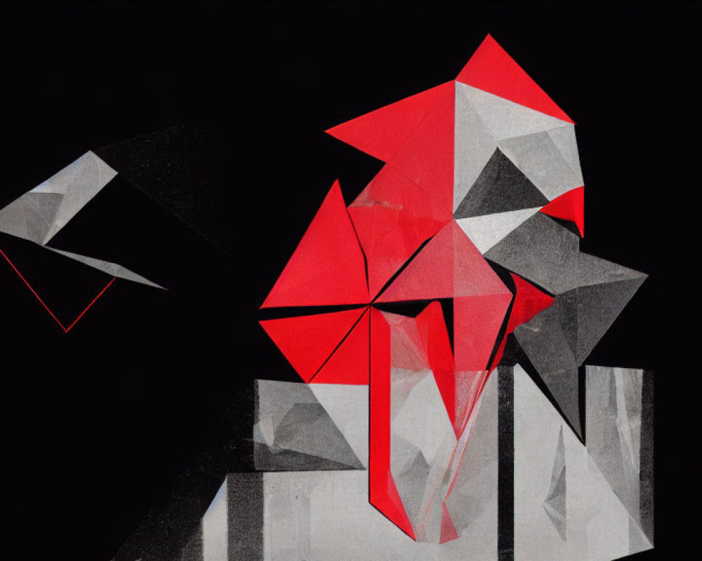 Red and Grey Abstract Geometric Art on Black Background