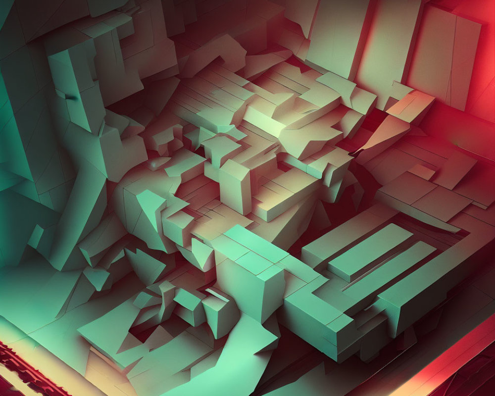 Colorful Abstract 3D Render of Geometric Shapes in Maze Structure