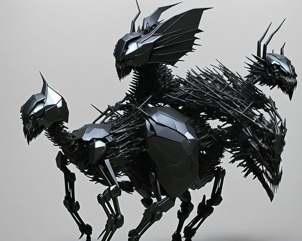 Futuristic mechanical dragon illustration with sharp edges and intricate wings