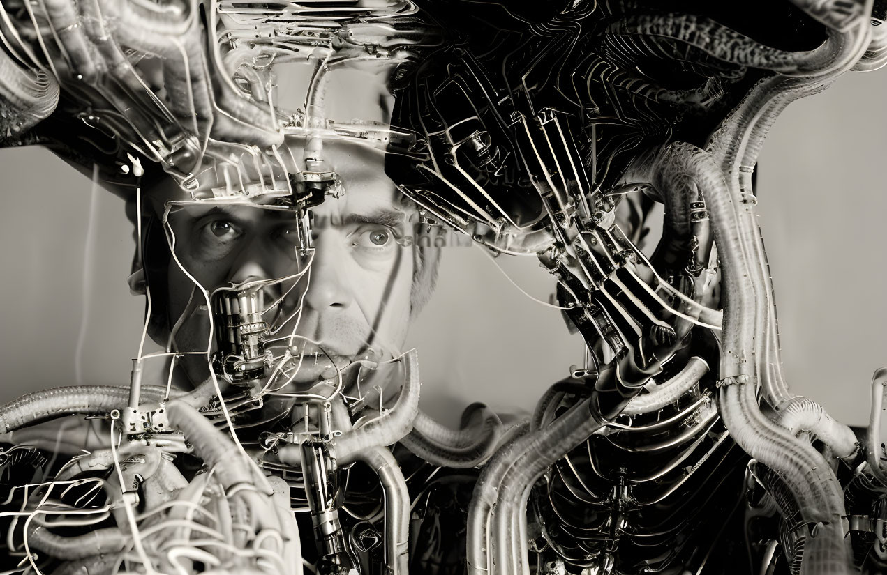 Man with Cybernetic Components Surrounding Head