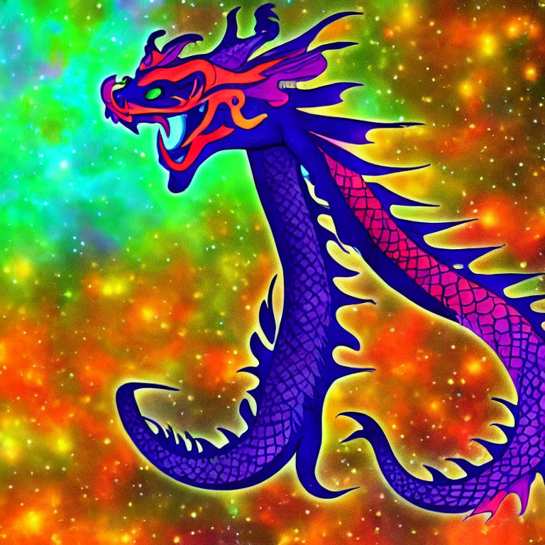 Colorful Blue Dragon Art Against Starry Background