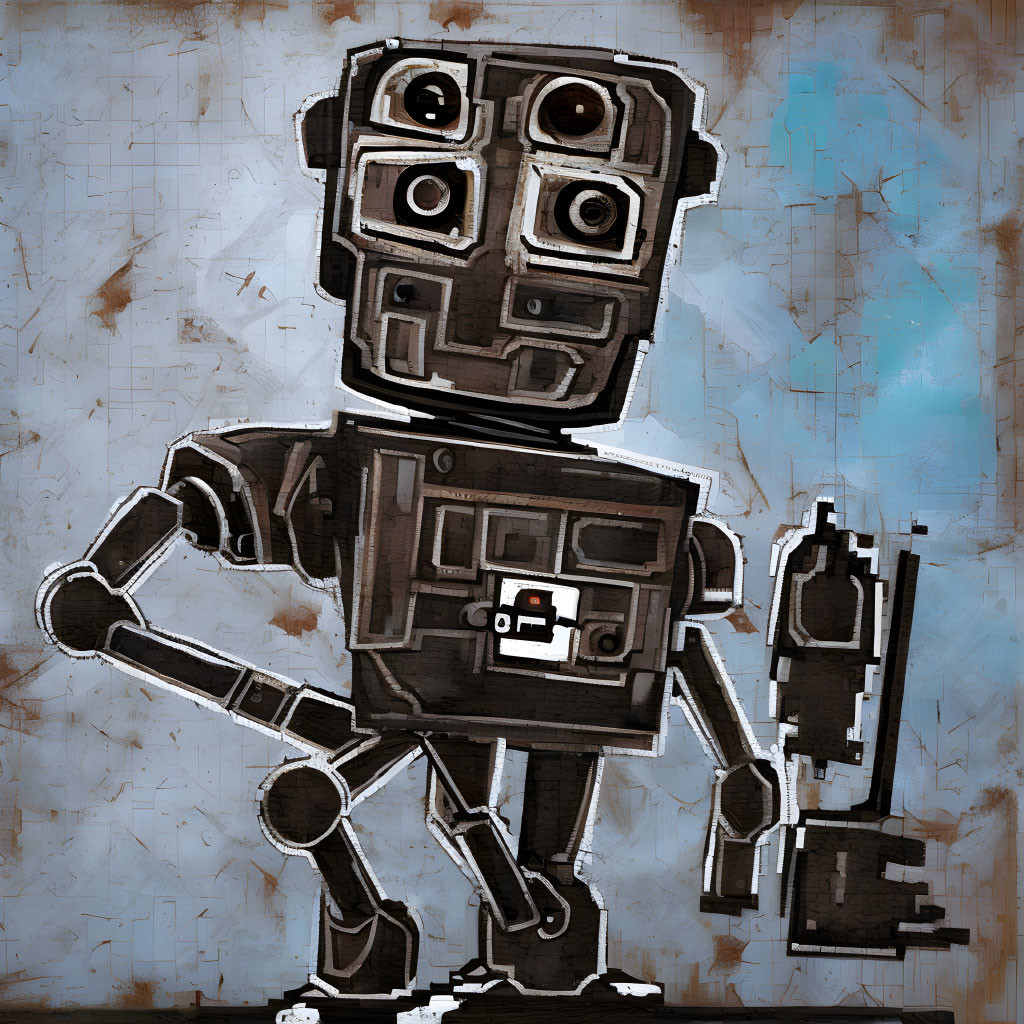 Illustration of Retro-Style Robot with Square Head and Cassette Tape Deck