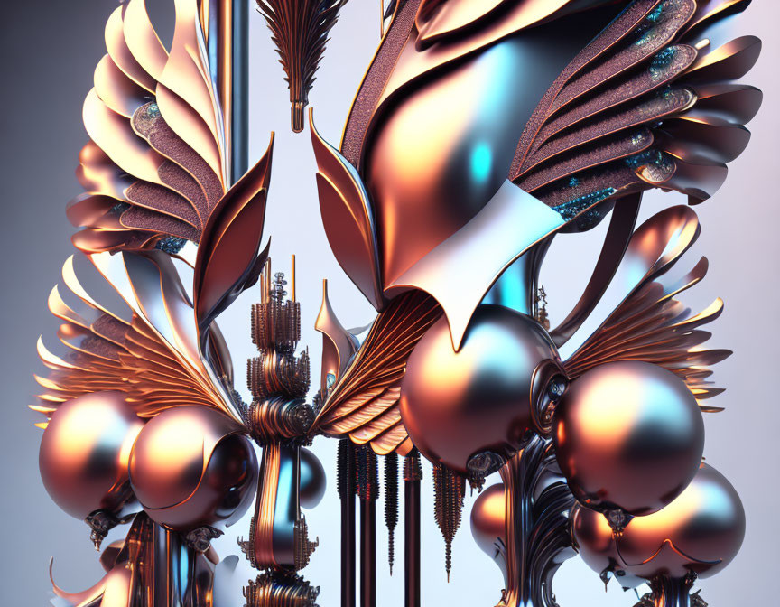 Symmetrical Abstract Metallic Sculpture with Wing-Like Elements