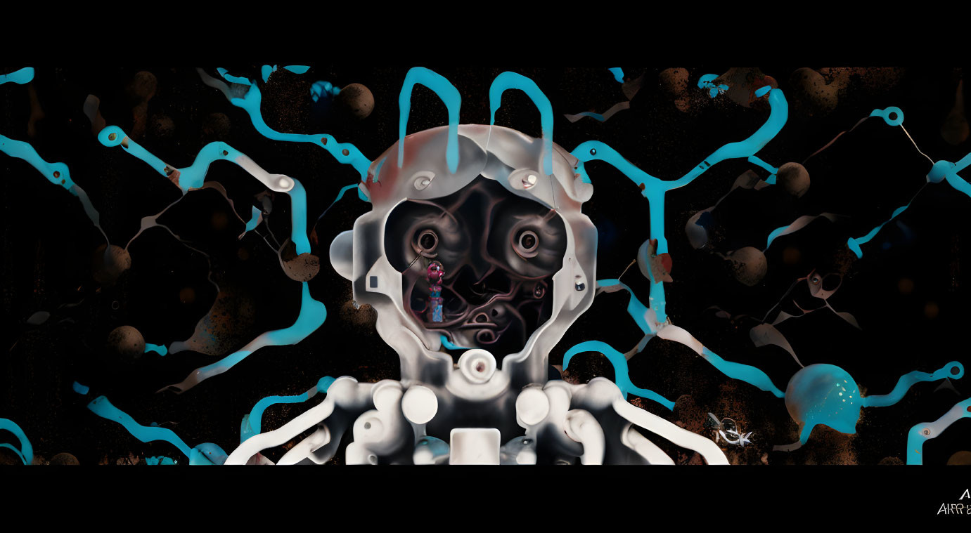 Surreal digital artwork of anthropomorphic figure with transparent head and cosmic background