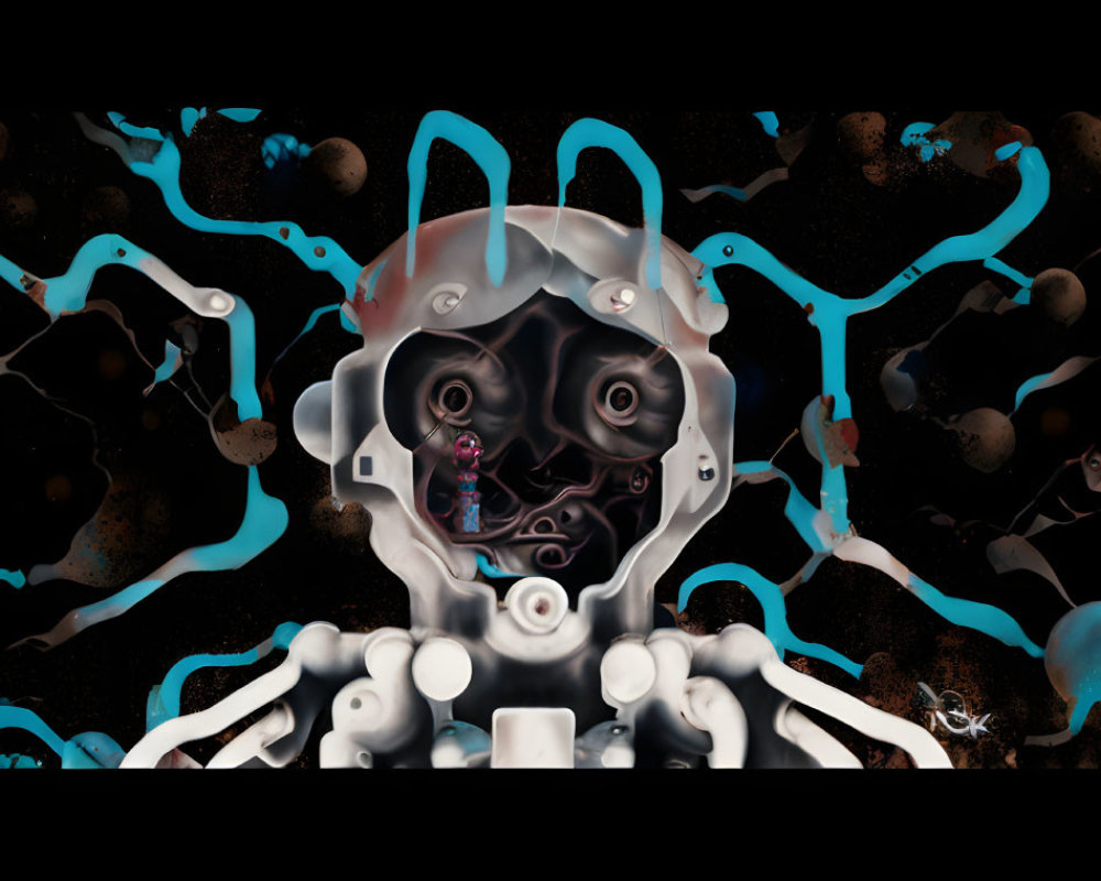 Surreal digital artwork of anthropomorphic figure with transparent head and cosmic background